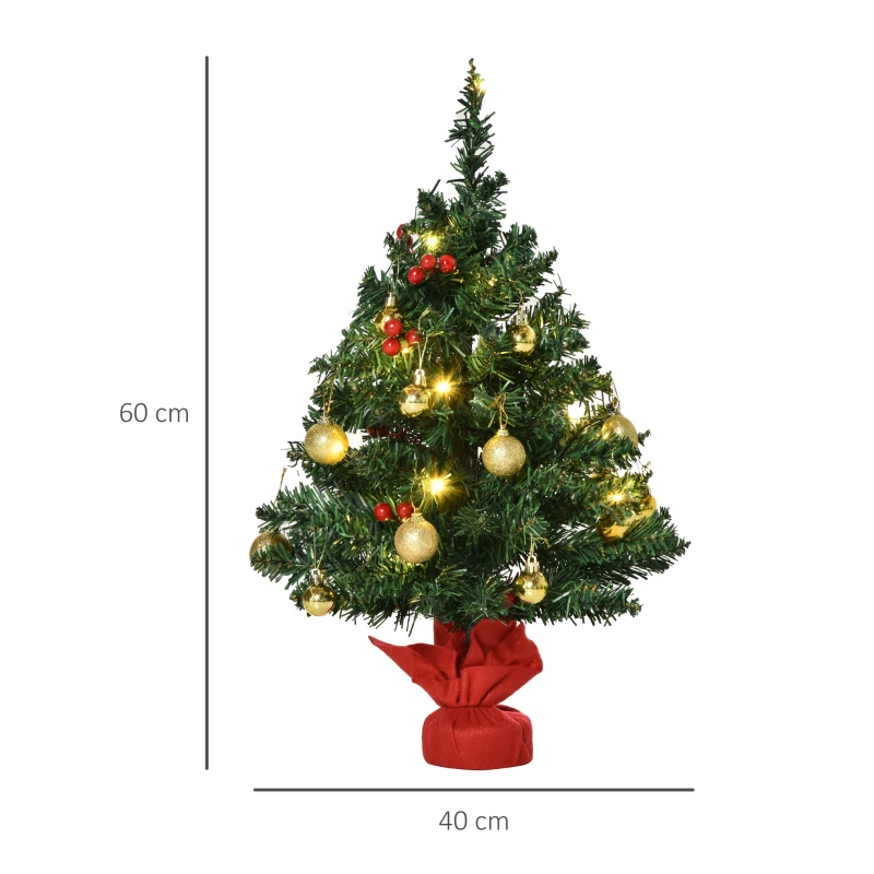 HOMCOM Set 2 Alberi di Natale Ø40x60 cm con 15 Luci a LED, 73 Rami e varie Decorazioni, Verde e Rosso