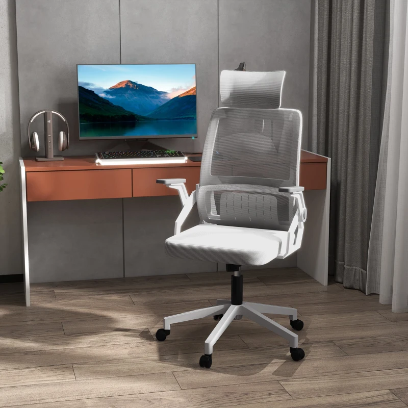 Vinsetto Fauteuil de bureau réglable tissu maille polyester dossier ergonomique inclinable pivotant Gris
