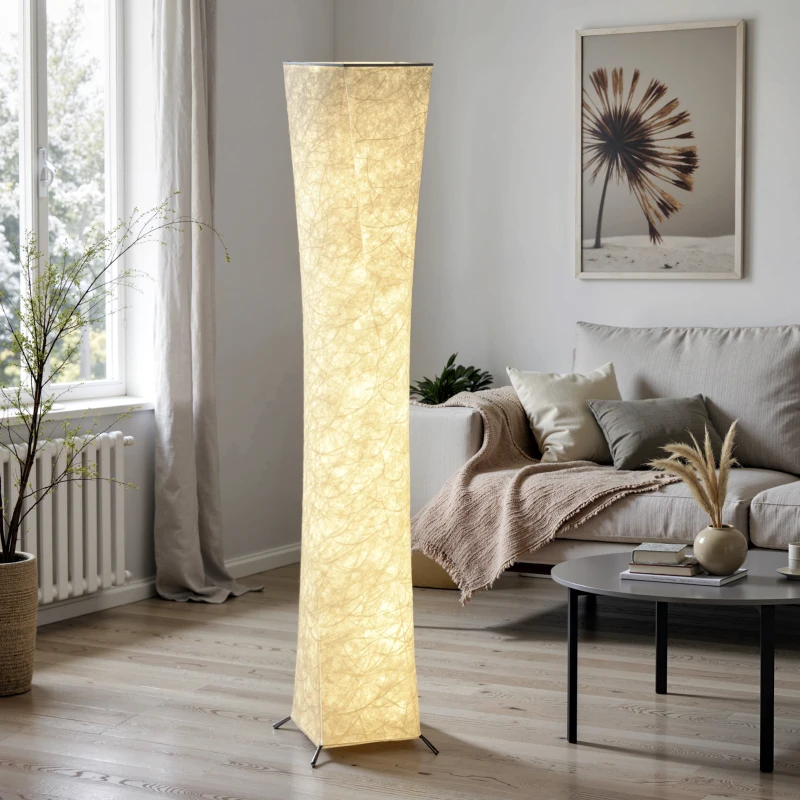 HOMCOM Lampadaire Moderne avec Interrupteur au Pied, en Acier et Tissu, 25x25x129 cm, Blanc et Argent