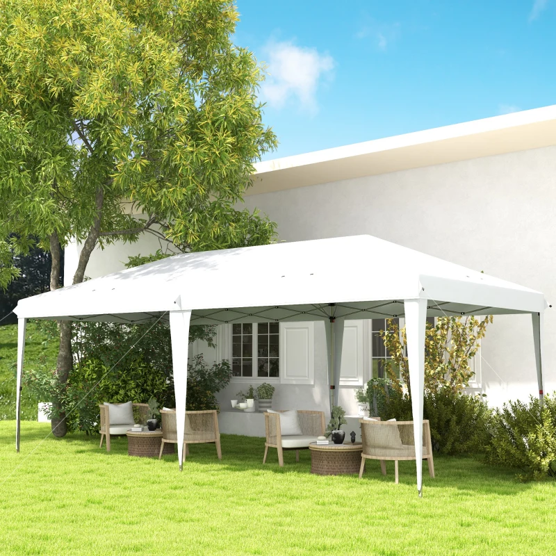 Outsunny Tenda Dobrável 6x3 Tenda de Jardim Portátil com Bolsa de Transporte Tecido Oxford para Exterior Festas Acampamento Branco