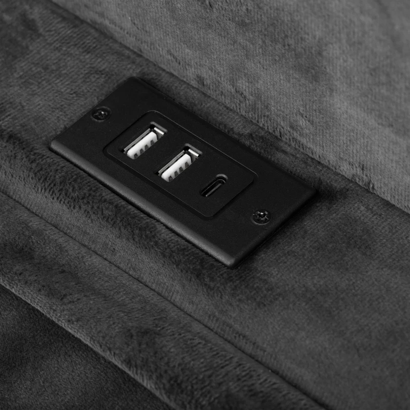 Double Ottoman Upholstered Bed Frame with Hydraulic Storage, 2 Drawers, Side Pockets, Headboard for Living Room, 203L x 138W x 111H cm, Grey