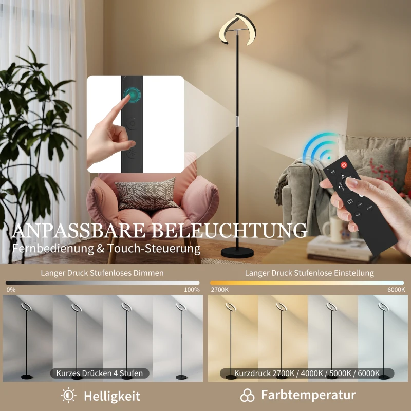 HOMCOM Lampa stojąca RGB, ściemniana z wielobarwnymi możliwościami oświetlenia, obrotowa, czarna