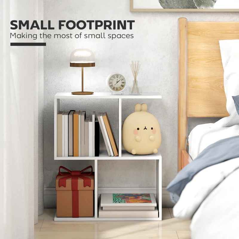 HOMCOM Side Table, Narrow End Table with Storage Shelves, S-Shaped, 3-Tier, 50W x 19.5D x 58H cm, White