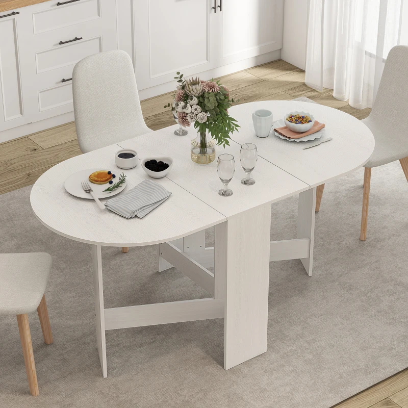HOMCOM Table à manger pliante, table pliante cuisine ovale jusqu'à 6 personnes, pour petits espaces, salle à manger, blanc