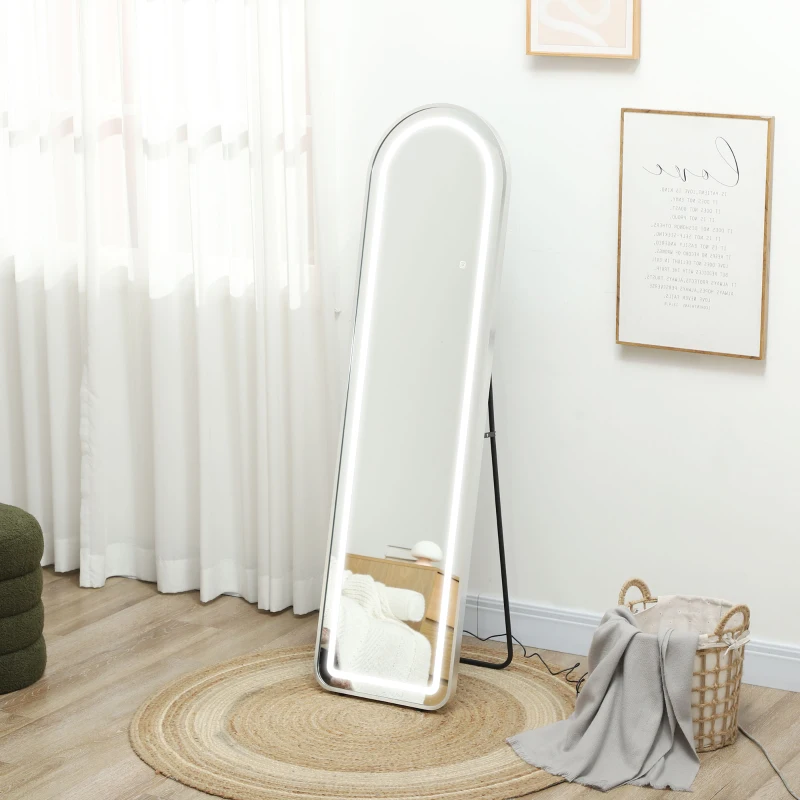 HOMCOM Miroir complet arqué miroir pleine longueur LED 3 couleurs lumière réglables fonction mémoire 150 x 40 cm argent