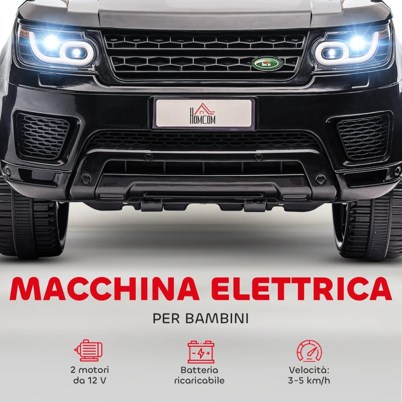 HOMCOM Macchina Elettrica per Bambini 3-6 Anni con Telecomando, Luci LED e Clacson, in PP e Metallo, 110x68x52 cm, Nero
