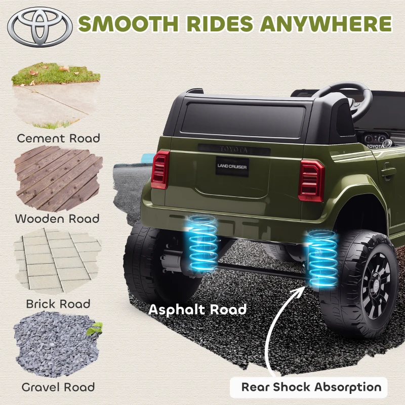 AIYAPLAY Voiture Électrique pour Enfants TOYOTA Land Cruiser 12V avec Télécommande, Âge 3-8 Ans, Vert