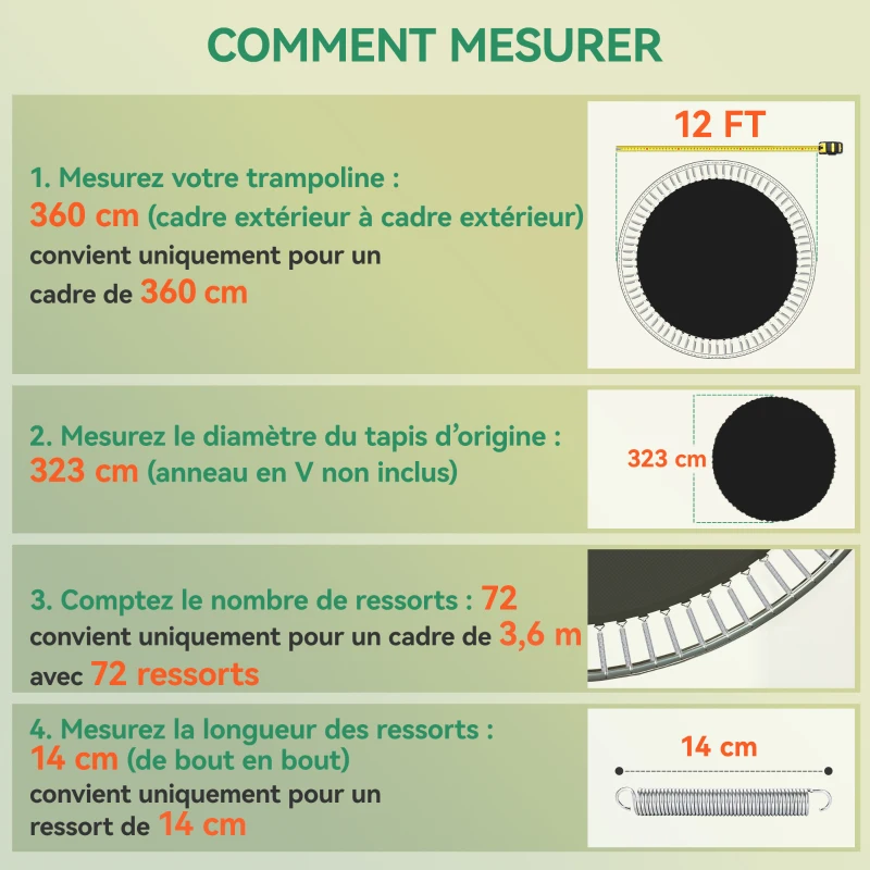 SPORTNOW Tapis de rechange pour trampoline tapis de saut de remplacement, compatible trampoline Ø 3,7 m et ressorts de 14 cm