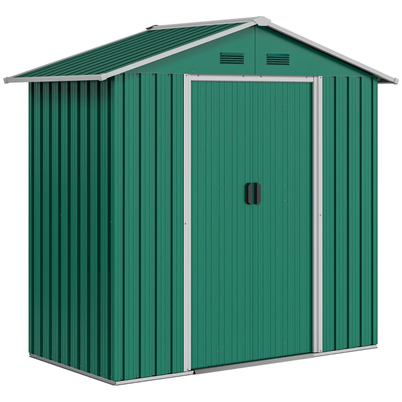 Outsunny 6.5ft x 3.5ft Metal Garden Storage Shed for Outdoor Tool Storage with Double Sliding Doors and 4 Vents, Green