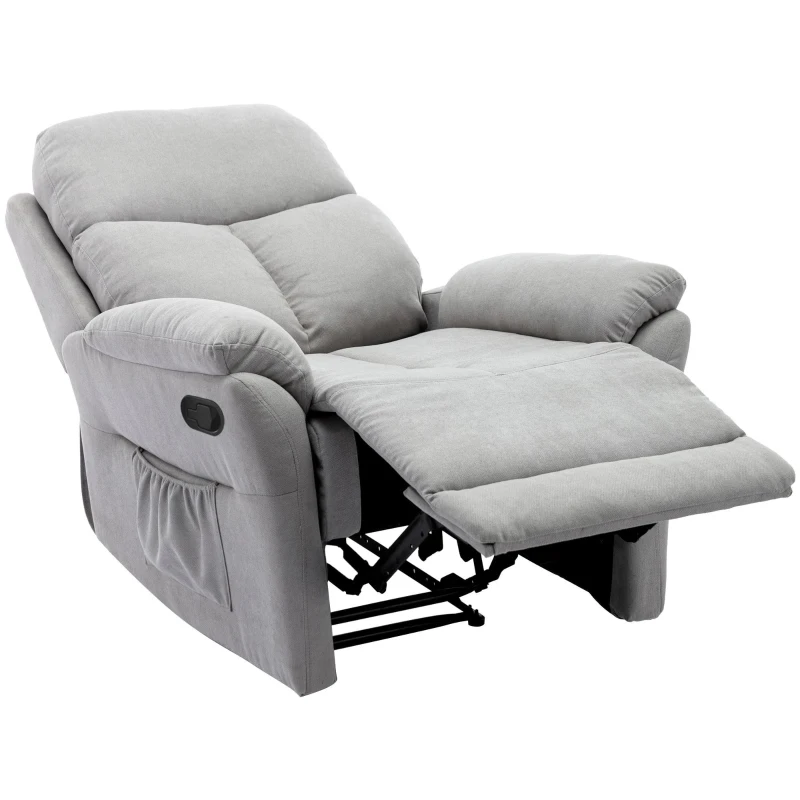 Adjustable Pull‑tab Recliner with Side Storage Pocket, Metal Frame, Padded Cushions, High‑back Armchair for the Elderly, 82L x 86W x 99H cm, Gray