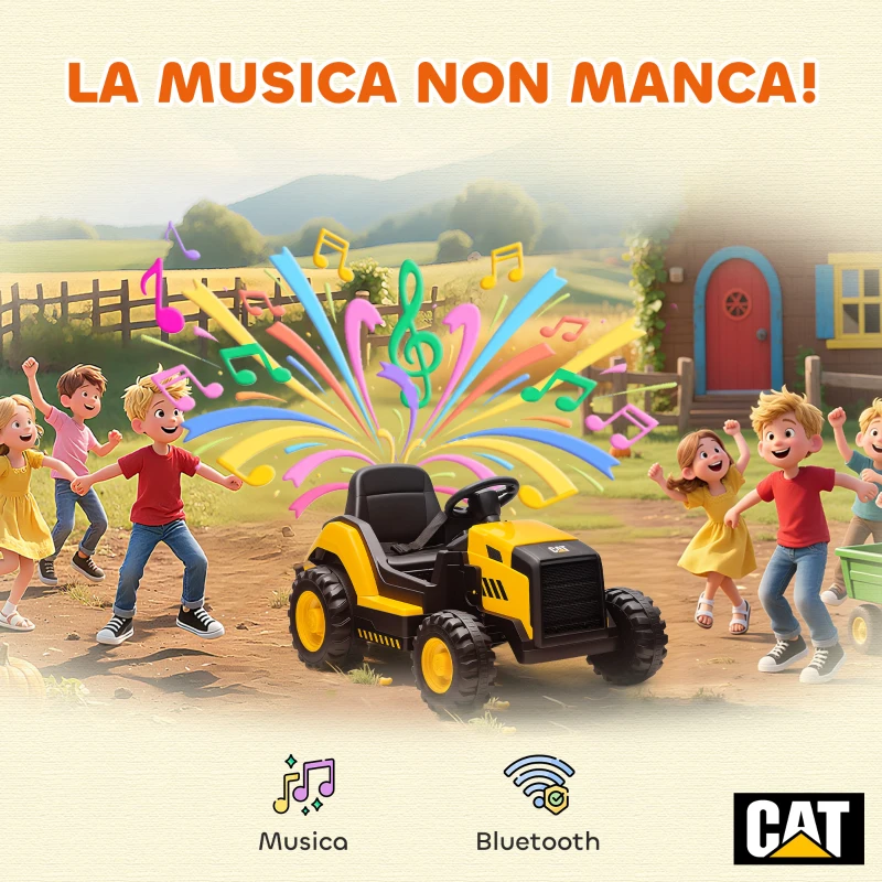 AIYAPLAY Macchina Elettrica per Bambini 3-6 Anni Marchio Ufficiale CAT 12V, Guida Manuale e con Telecomando, Giallo