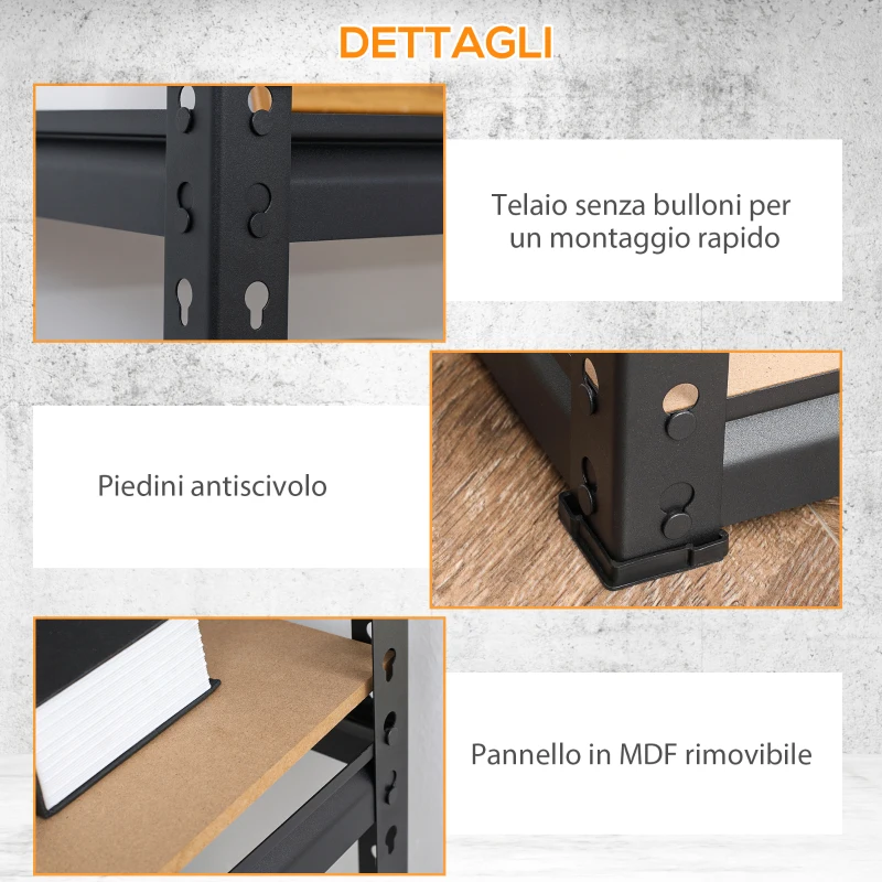 HOMCOM Scaffalatura Industriale a 4 Livelli in MDF e Acciaio con Ripiani Aperti e Regolabili, 81.3x30x152.4 cm