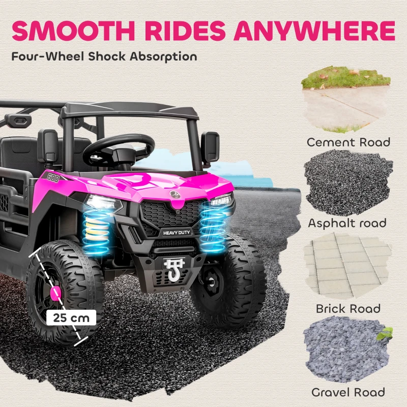 AIYAPLAY Kids Ride on Car, 12V Electric Kids UTV with Electric Dump Bed, 4-Wheel Suspension for 3-8 Years, Pink