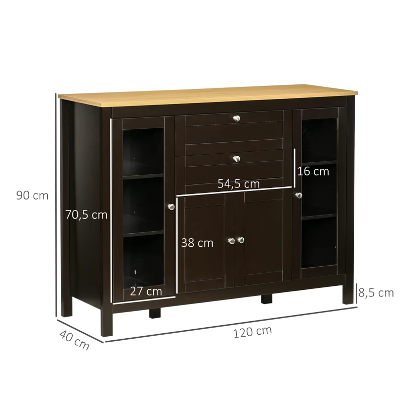 HOMCOM Buffet meuble de rangement 1 placard double porte 2 placards à porte vitrée 2 tiroirs étagère réglable 120x40x90cm noir