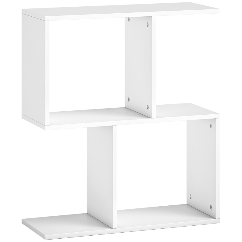 HOMCOM Side Table, Narrow End Table with Storage Shelves, S-Shaped, 3-Tier, 50W x 19.5D x 58H cm, White