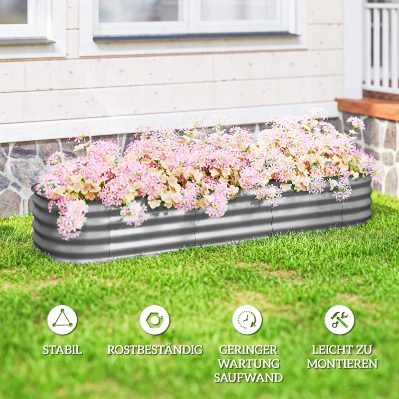 Outsunny Houten plantenbak, modulair verhoogd bed, beschermde randen, bodemloos ontwerp, 195 x 62 x 30 cm, zilver