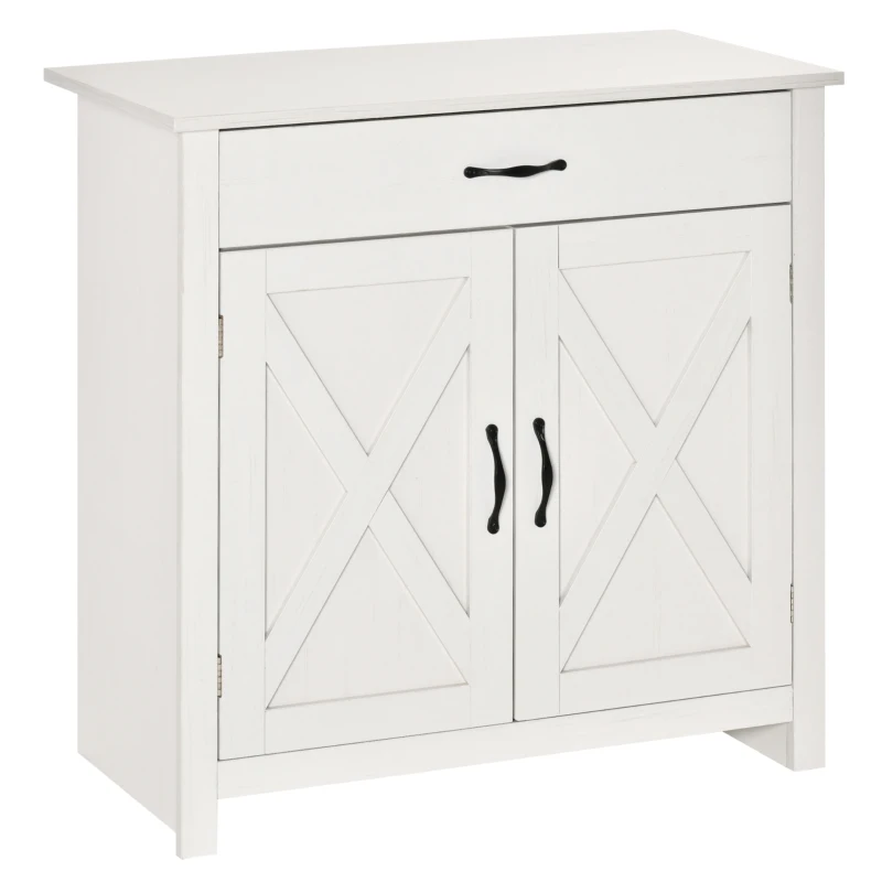 HOMCOM Buffet salon, meuble de rangement avec tiroir, 2 portes de grange et étagère réglable, 80 x 39,7 x 80 cm, blanc