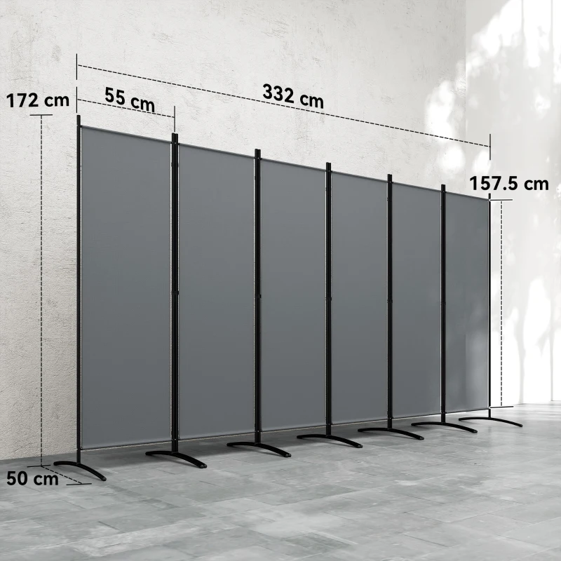 Outsunny 6 Panel Folding Room Divider Foldable Freestanding Garden Privacy Screen, 332 x 172 cm, Dark Grey