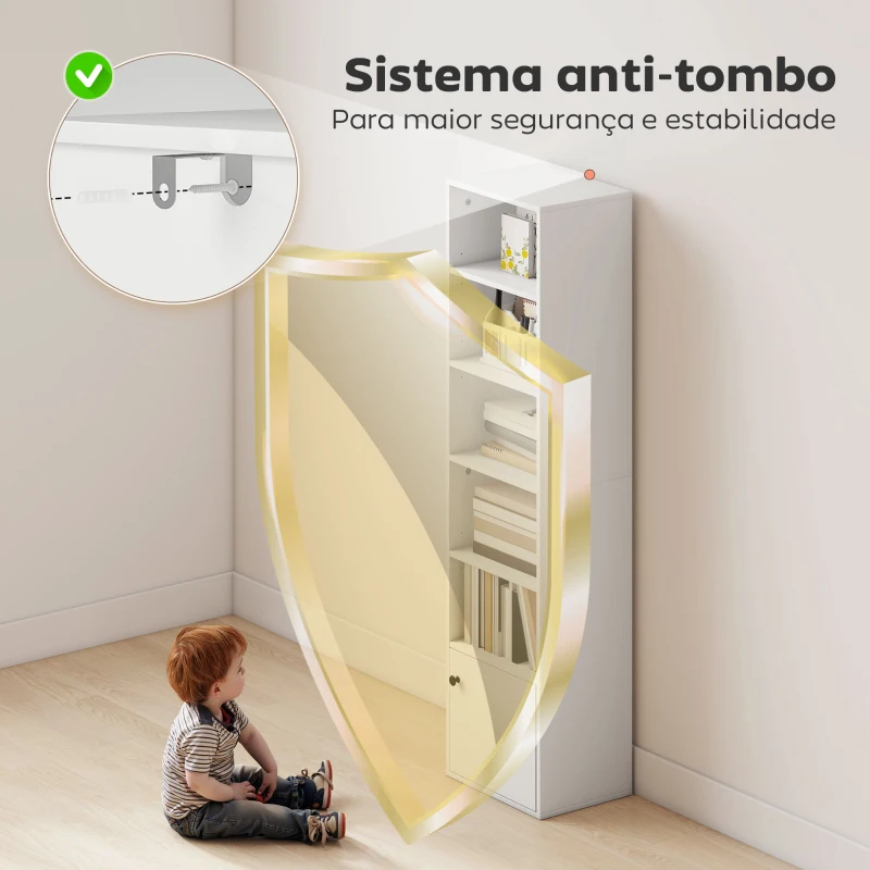 HOMCOM Estante de 6 Níveis Estante para Livros com Prateleiras Ajustáveis e Armário Estante Moderna 40x30x156 cm Branco