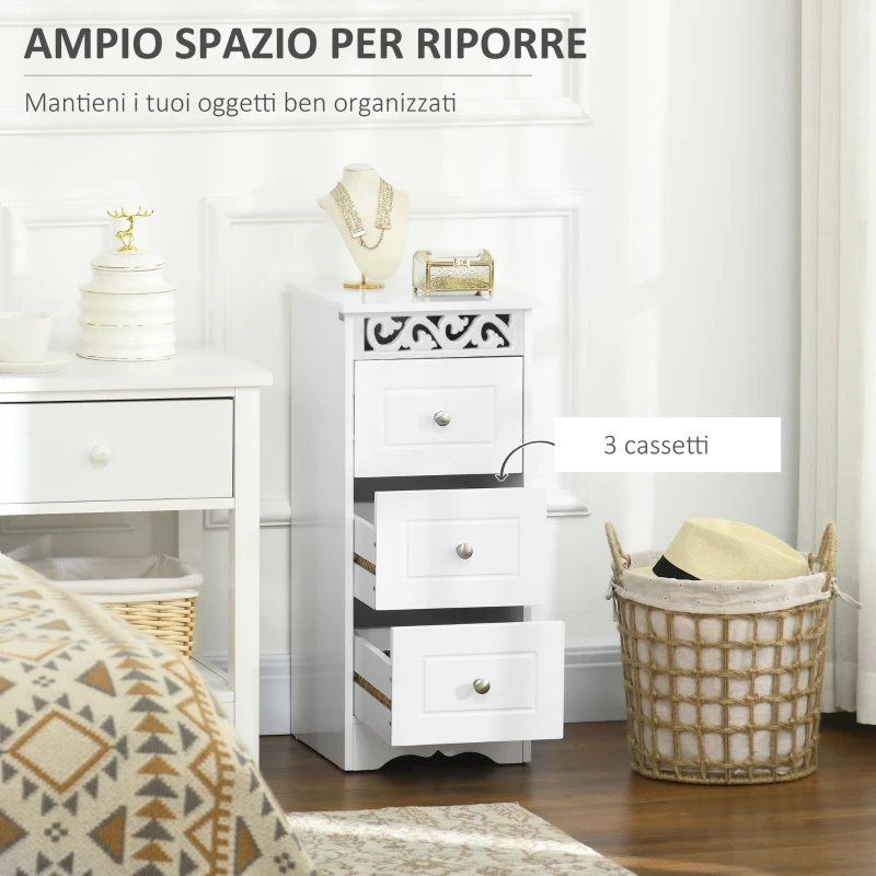 HOMCOM Mobiletto Multiuso con Cassetti, Mobiletto Basso in MDF grado E1 29.8x29.8x68.5cm bianco