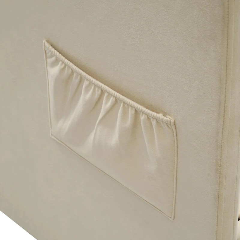 3ft Upholstered Single Sofa Bed with USB and Type-C Charging Station, Under-bed Storage with Side Pockets, 205L x 106W x 75H cm, Beige