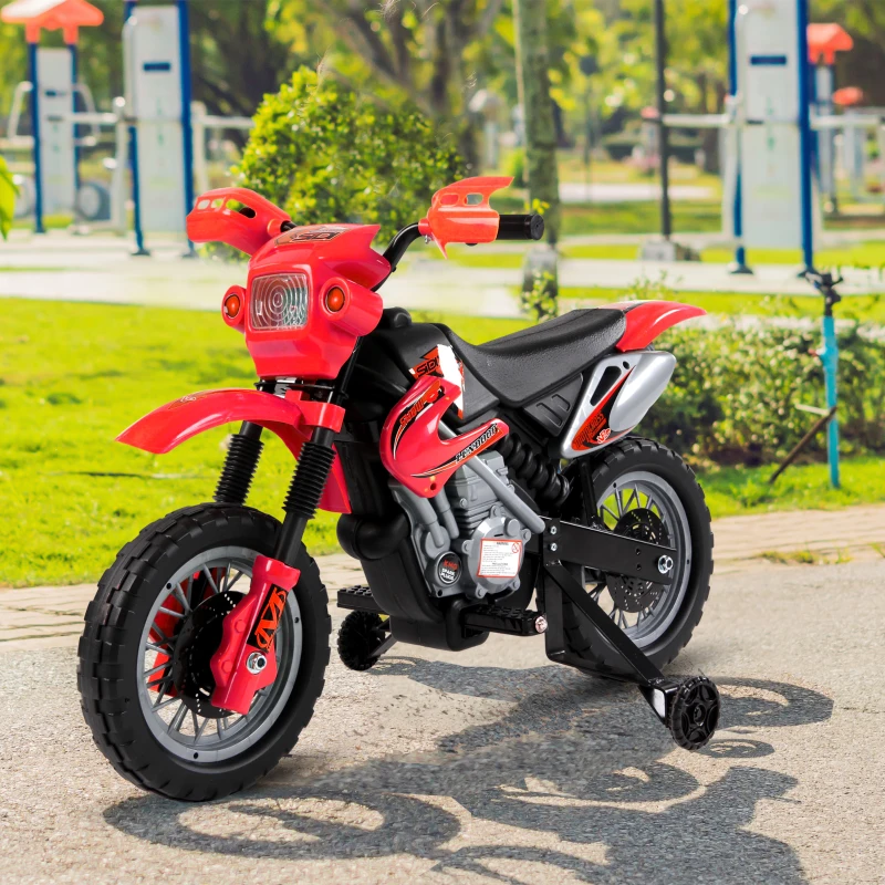 HOMCOM Moto Cross électrique Enfant 3 à 6 Ans 6 V phares klaxon musiques 102 x 53 x 66 cm Rouge et Noir