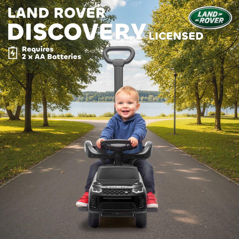 AIYAPLAY LAND ROVER DISCOVERY Licensed Baby Push Car, 2-in-1 Ride on Car with Push Handle and Safety Guardrail, Black