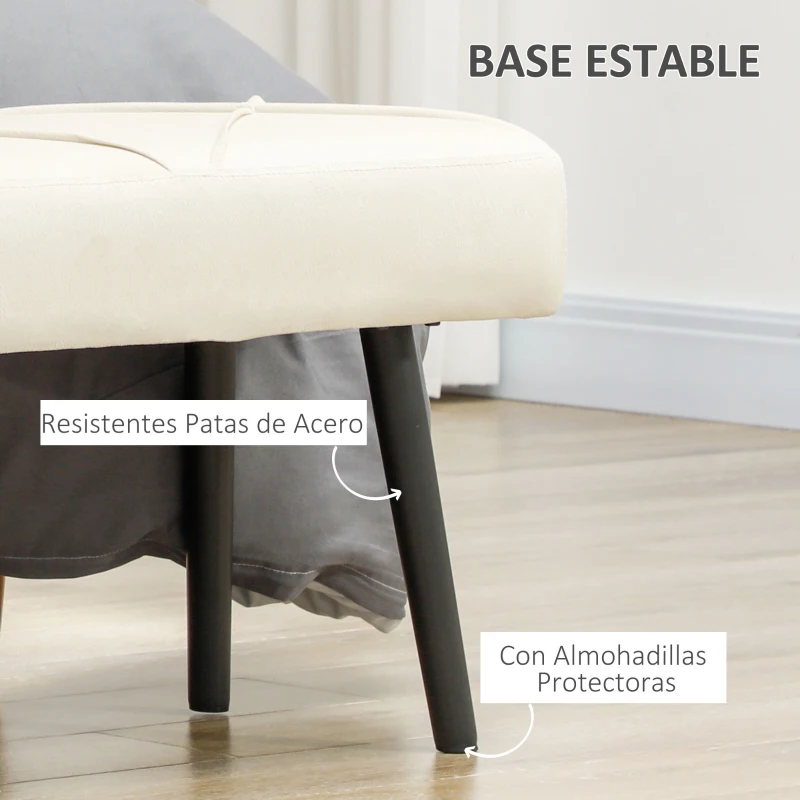 HOMCOM Taburete Pie de Cama Multifuncional con Pies de Acero y Asiento Acolchado para Entrada Pasillo 100x36x45 cm Blanco Crema