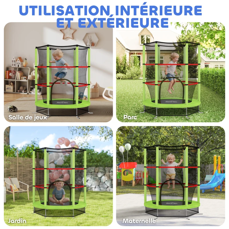 HOMCOM Trampoline pour enfant filet de sécurité porte zippée 6 poteaux rembourrés charge max. 45 kg Ø 1,40 x 1,90H m vert