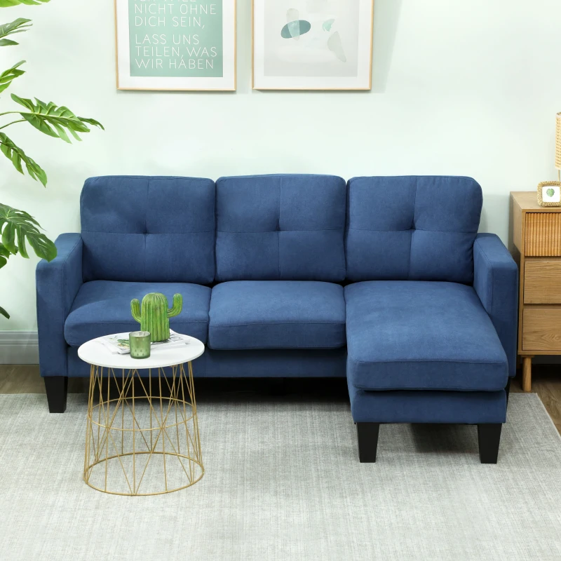 HOMCOM Sofá Chaise Longue Reversible con Estructura de Acero Tapizado en Chenilla 186x130x84cm Azul