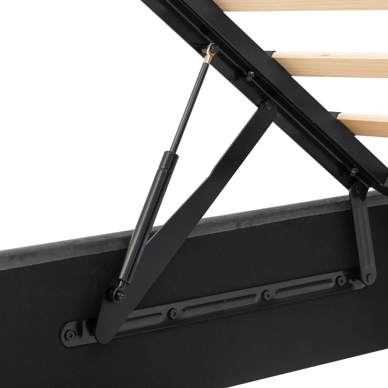 Double Ottoman Upholstered Bed Frame with Hydraulic Storage, 2 Drawers, Side Pockets, Headboard for Living Room, 203L x 138W x 111H cm, Grey