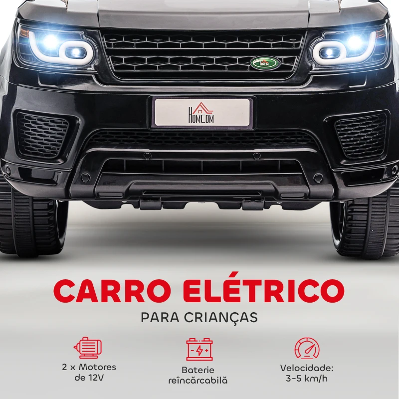 HOMCOM Carro Elétrico SUV Infantil 12V com 2 Motores Controlo Remoto Faróis Buzina Bluetooth Música USB e Abertura de Porta 3-5km/h 110x68x52cm Preto