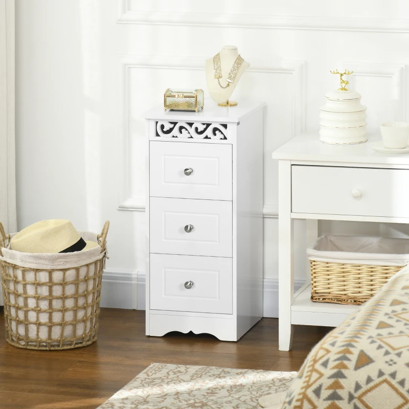 HOMCOM Mobiletto Multiuso con Cassetti, Mobiletto Basso in MDF grado E1 29.8x29.8x68.5cm bianco