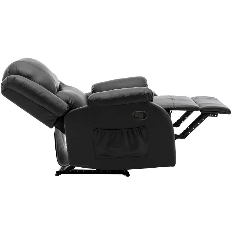 Adjustable Pull‑tab Recliner with Side Storage Pocket, Padded Cushions, High‑back Armchair for the Elderly, 82L x 86W x 99H cm, Black