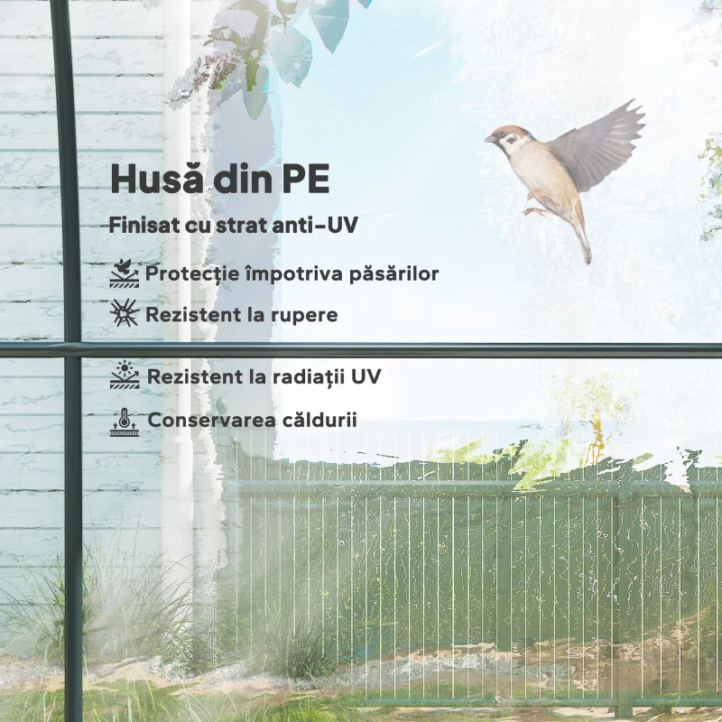 Outsunny Sera 3 x 2 x 2m cu Usa Rulanta si Fereastra, Transparent