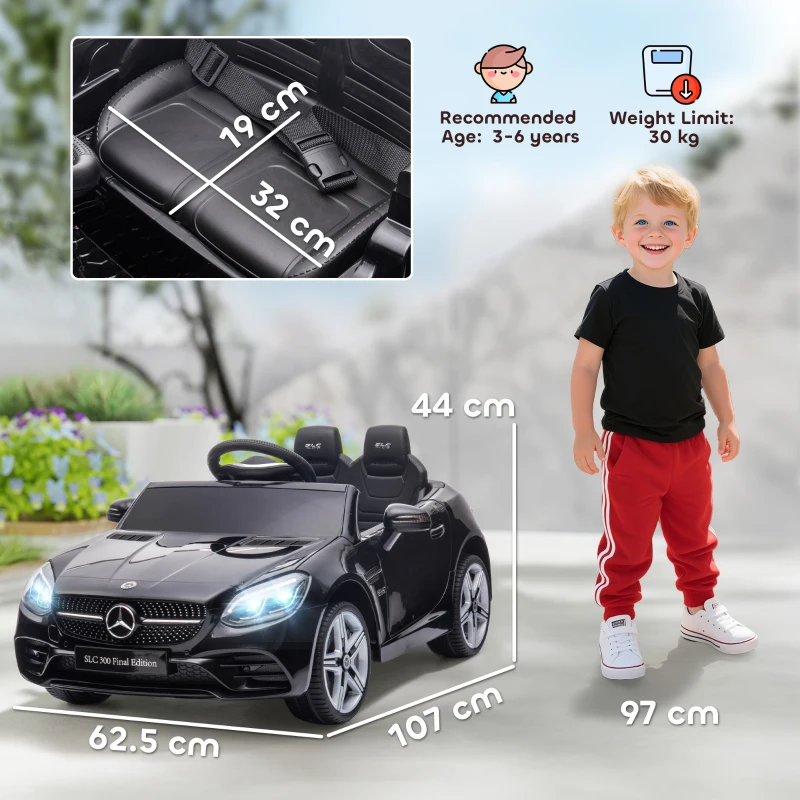 AIYAPLAY Macchina Elettrica per Bambini Licenza Mercedes SLC 300 con Telecomando, in PP e Metallo, 107x62.5x44 cm, Nero