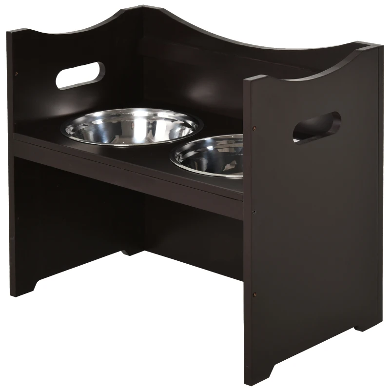 PawHut Erhöhter Hundenapf Höhenverstellbar Futternapf mit Ständer Wassernapf 2 x 2L Edelstahlnäpfen Langsamfutternapf verstellbar Fressnapf Futterstation Hundenäpfe für alle Hundegrößen, Kaffee