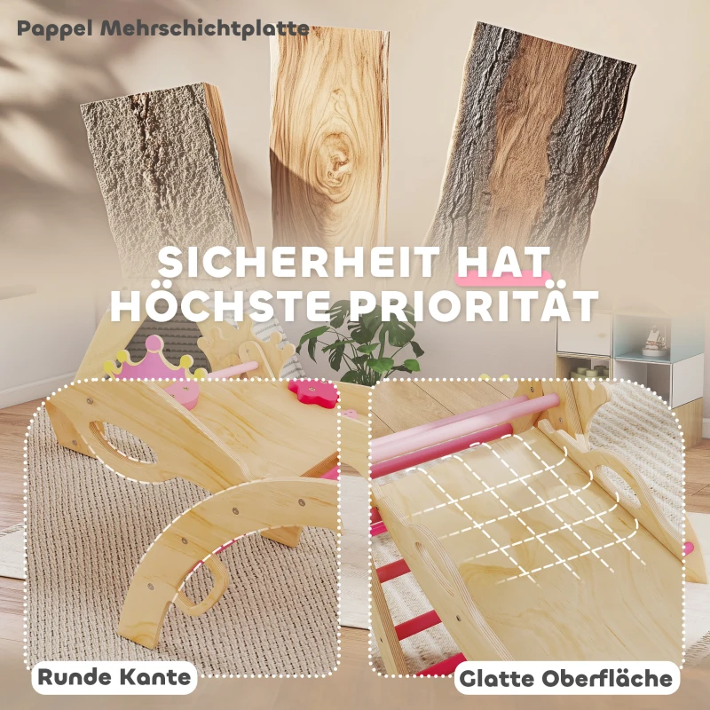 AIYAPLAY 8-in-1 Indoor-Klettergerüst für Kinder, Prinzessinnen-Design, Rutsche, Rampe, Bogen, Holz