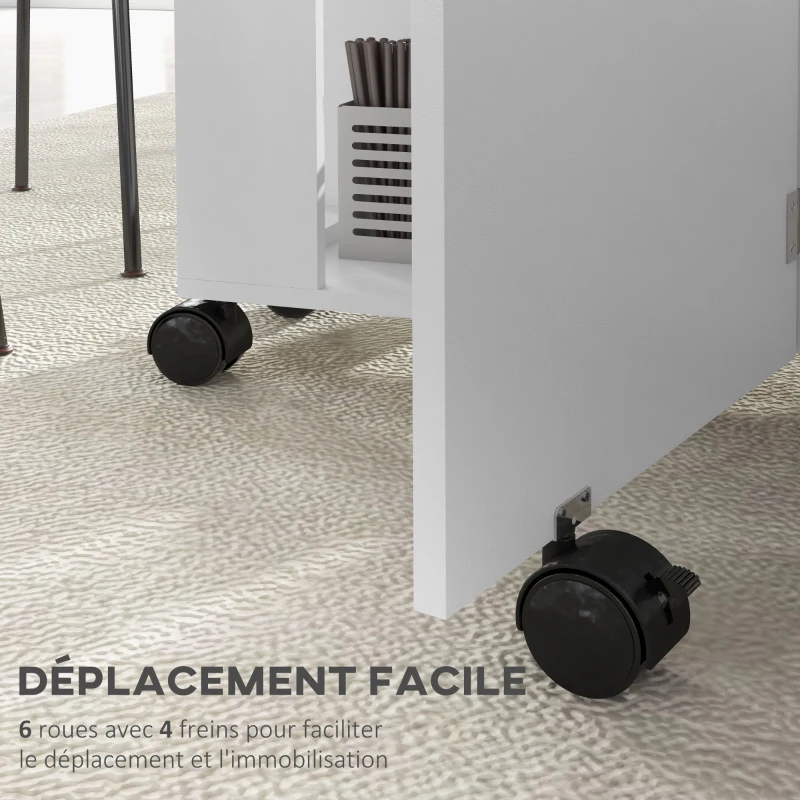 HOMCOM Table à manger pliante sur roulettes, table de cuisine pour 4 personnes, 2 abattants et 2 étagères, 120x60x77cm, blanc