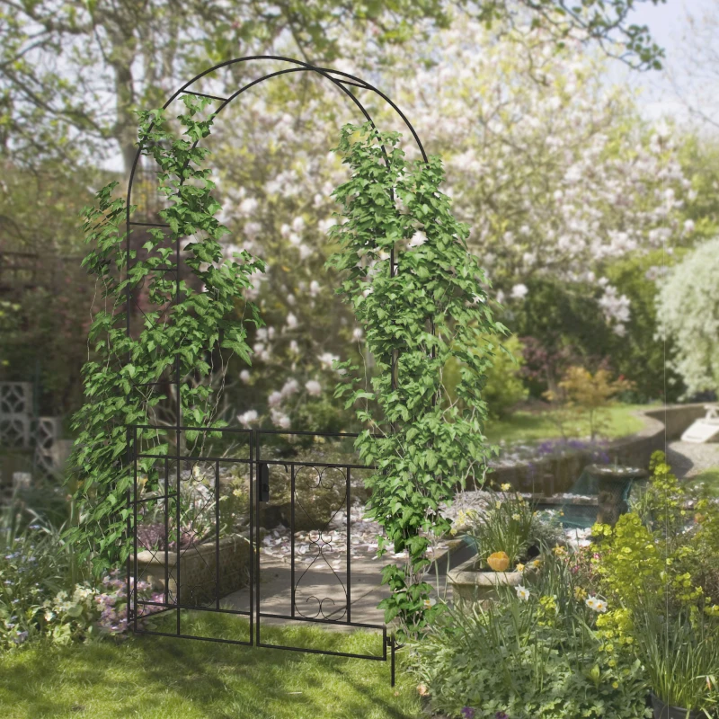 Outsunny Arche de Jardin avec portillon Arche à rosiers Style Fer forgé dim. 114L x 36l x 232H cm métal époxy Noir