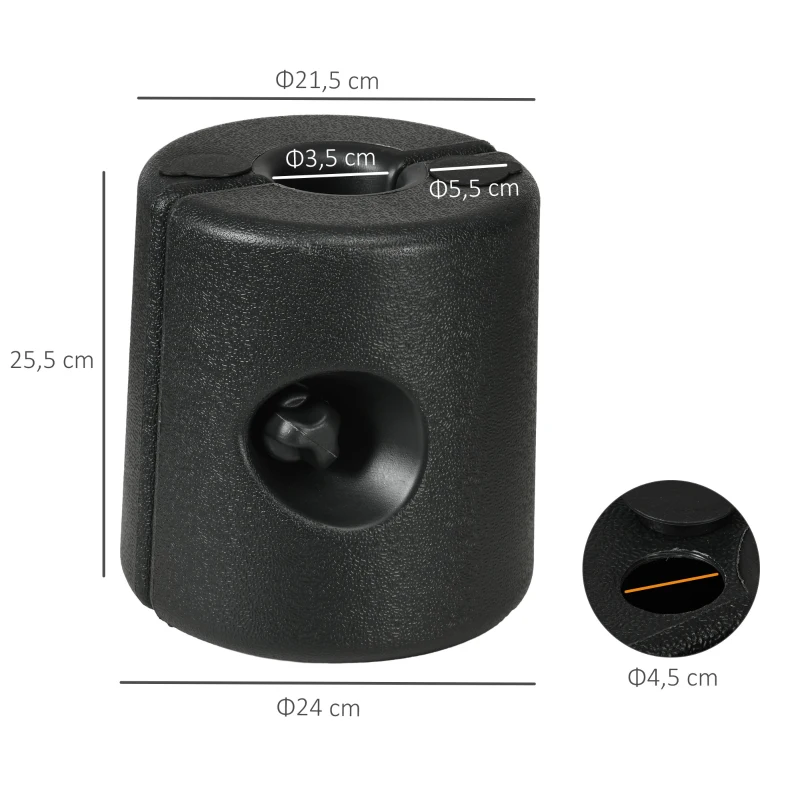 Outsunny Pack de 4 Pesos para Carpas Plegables Soportes Rellenables con 8,7 kg de Agua o 12 kg de Arena Ø24x25,5 cm Negro