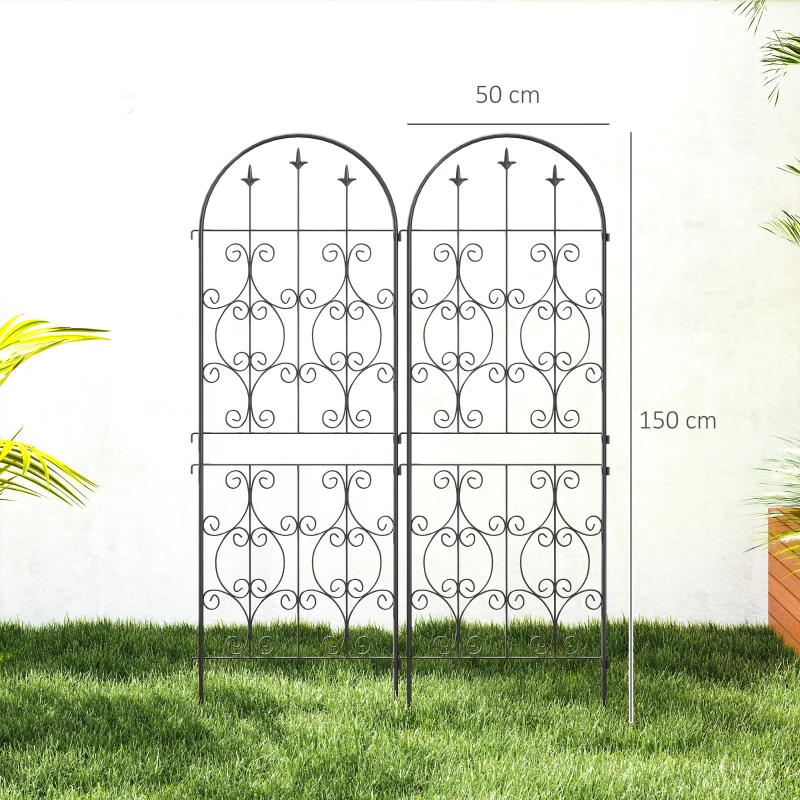 Outsunny Set of 2 Metal Garden Trellis, Decorative Trellis Panels for Climbing Outdoor Plants, Vegetables, Vines, Flowers, 150 x 50 cm, Scrollwork Design