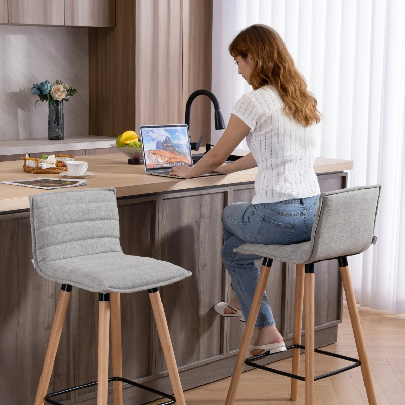 HOMCOM Lote de 2 taburetes de bar, sillas de bar, asiento acolchado, respaldo y reposapiés, 48 x 48 x 99,5 cm, gris