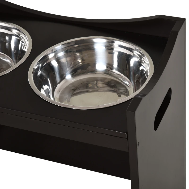 PawHut Erhöhter Hundenapf Höhenverstellbar Futternapf mit Ständer Wassernapf 2 x 2L Edelstahlnäpfen Langsamfutternapf verstellbar Fressnapf Futterstation Hundenäpfe für alle Hundegrößen, Kaffee