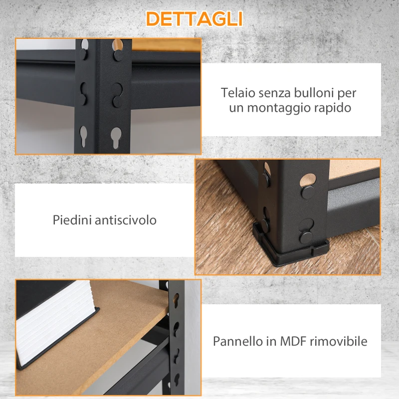 HOMCOM Scaffalatura Industriale a 5 Livelli in MDF e Acciaio con Ripiani Aperti e Regolabili, 70x30x167.5 cm