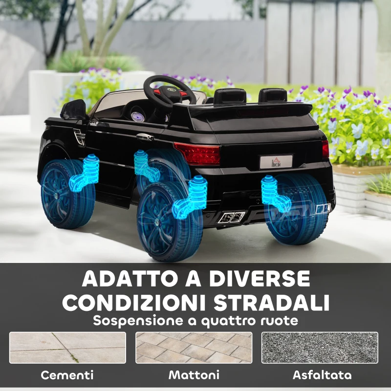 HOMCOM Macchina Elettrica per Bambini 3-6 Anni con Telecomando, Luci LED e Clacson, in PP e Metallo, 110x68x52 cm, Nero