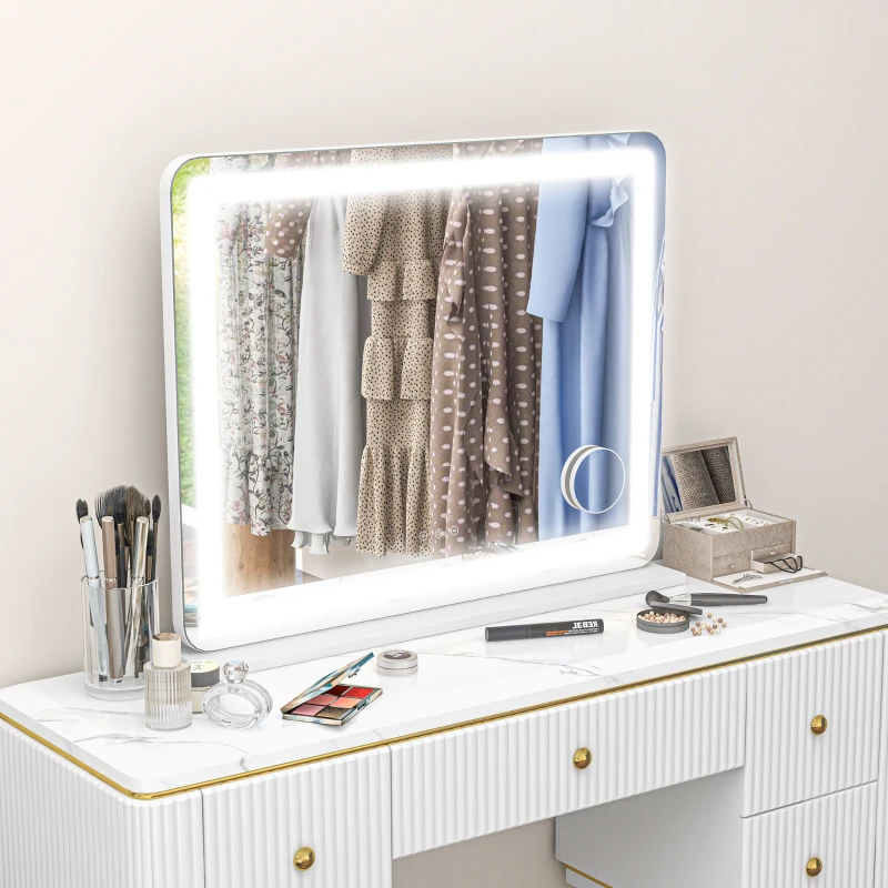 HOMCOM Miroir Lumineux LED intensité 3 modes d'éclairage, grossissement 10X,  port de charge USB, touche tactile - 80 x 62 cm