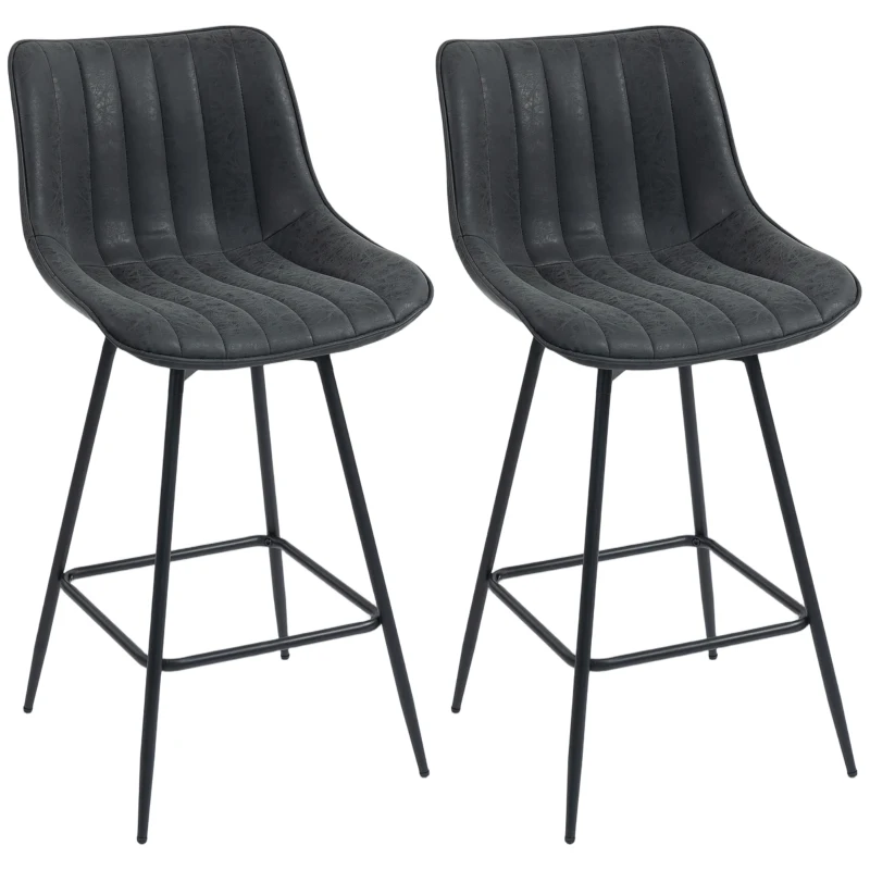 HOMCOM Set of 2 PU Leather Swivel Bar Stools - Black