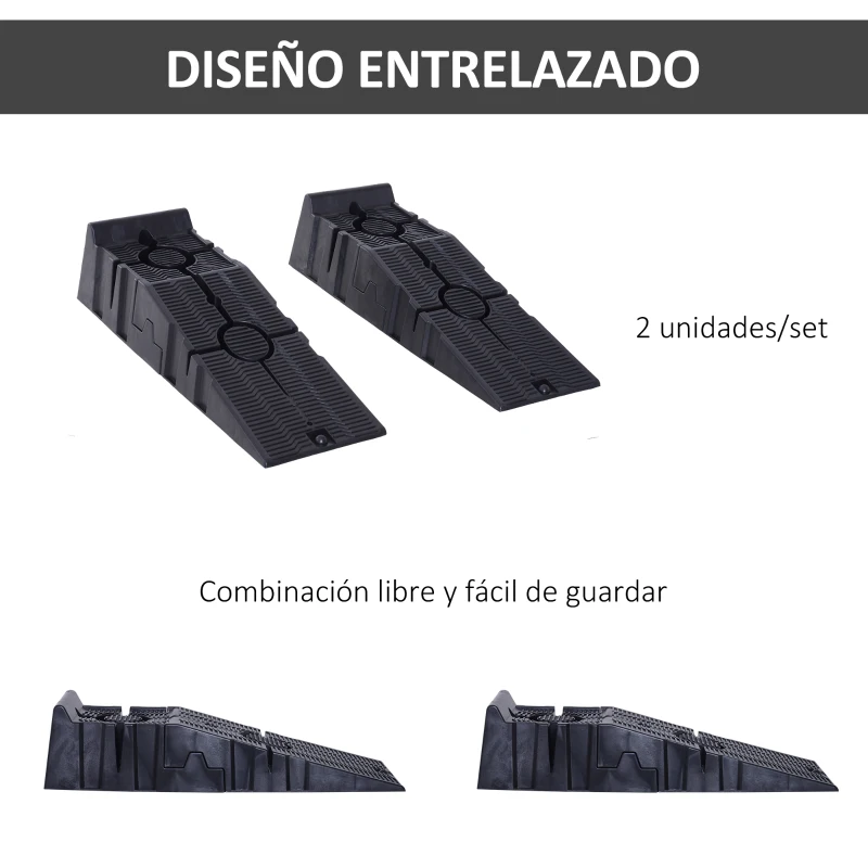 DURHAND Juego de 2 Rampas Portátiles de Plástico Carga 3 Toneladas para Coches Estándares Furgonetas Pequeñas 91x30x21 cm Negro