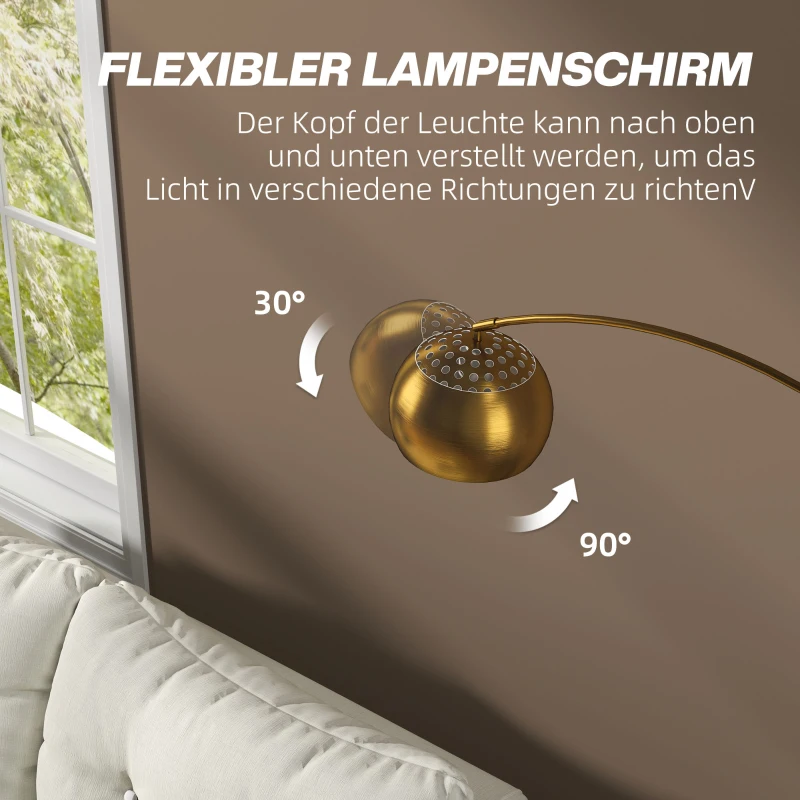 HOMCOM Stehlampe, Bogen-Design mit Marmorsockel, 180 cm, Schwarz+Gold